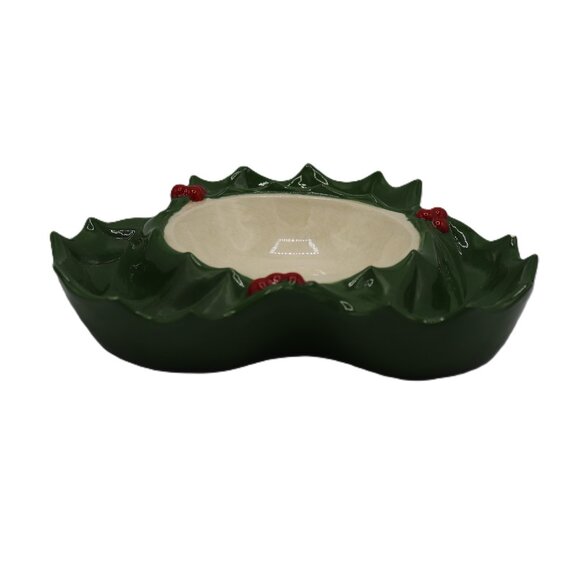Vintage 1979 Holly Christmas Divide 4 Section Bowl Serving Dip Tray - Picture 2 of 10